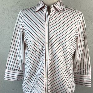 Pre-Owed Jones New York Womens Black and Red Stripped Button Down Blouse Size M